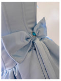 Niulatu Ball Gown Spaghetti Straps Blue Satin Formal Short Mini Homecoming Dress Middle School 20th Birthday Outfits Graduation Dress Cocktail Dresses HZ1214