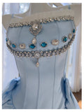 Niulatu Ball Gown Spaghetti Straps Blue Satin Formal Short Mini Homecoming Dress Middle School 20th Birthday Outfits Graduation Dress Cocktail Dresses HZ1214