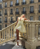 Niulatu A Line Spaghetti Straps Short Yellow Formal Homecoming Dress Middle School Short 20th Birthday Outfits Graduation Dress Cocktail Dresses HZ1214
