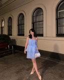 Niulatu A Line Strapless Blue Short Formal Homecoming Dress Middle School Short 18th Birthday Outfits Graduation Dress Cocktail Dresses HZ1214