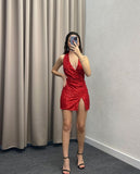 Cute Sheath Halter Red Sequin Mini Short Formal 8th Grade Homecoming Dresses Summer Middle School Hoco Dress Homecoming Outfits HZ1214