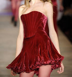 Cute A Line Strapless Velvet Burgundy Formal 8th Grade Homecoming Dresses Summer Middle School Hoco Dress Homecoming Outfits HZ1214