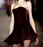 Cute A Line Strapless Velvet Burgundy Formal 8th Grade Homecoming Dresses Summer Middle School Hoco Dress Homecoming Outfits HZ1214