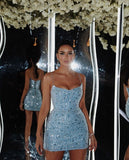 Niulatu Sheath Sequin Blue Short Formal Homecoming Dress Middle School Short 16th Birthday Outfits Graduation Dress Cocktail Dresses HZ1214