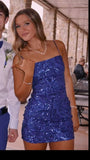 Niulatu Sheath Spaghetti Straps Sequin Royal Blue Short Formal Homecoming Dress Middle School Short 16th Birthday Outfits Graduation Dress Cocktail Dresses HZ1214