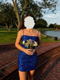 Niulatu Sheath Spaghetti Straps Sequin Royal Blue Short Formal Homecoming Dress Middle School Short 16th Birthday Outfits Graduation Dress Cocktail Dresses HZ1214