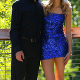 Niulatu Sheath Spaghetti Straps Sequin Royal Blue Short Formal Homecoming Dress Middle School Short 16th Birthday Outfits Graduation Dress Cocktail Dresses HZ1214