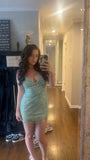 Niulatu Sheath Spaghetti Straps Sequin Mint Green Short Formal Homecoming Dress Middle School Short 16th Birthday Outfits Graduation Dress Cocktail Dresses HZ1214