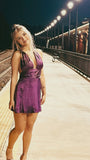 Niulatu A Line Halter Grape Satin Short Formal Homecoming Dress Middle School Short 16th Birthday Outfits Graduation Dress Cocktail Dresses HZ1214