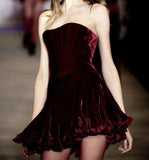 Cute A Line Strapless Velvet Burgundy Formal 8th Grade Homecoming Dresses Summer Middle School Hoco Dress Homecoming Outfits HZ1214