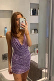 Niulatu Sheath Halter Grape Sequin Short Formal Homecoming Dress Middle School Short 16th Birthday Outfits Graduation Dress Cocktail Dresses HZ1214