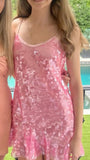 Niulatu A line Spaghetti Straps Pink Sequin Short Formal Homecoming Dresses Middle School Short 21st Birthday Outfits Graduation Dress Mini Cocktail Dresses HZ1214