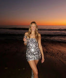 Niulatu Sheath Strapless Gray Sequin Short Formal Homecoming Dress Middle School Short 20th Birthday Outfits Graduation Dress Cocktail Dresses HZ1214