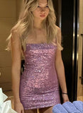 Niulatu Sheath Strapless Pink Sequin Short Formal Homecoming Dress Middle School Short 20th Birthday Outfits Graduation Dress Cocktail Dresses HZ1214