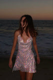 Niulatu A line Halter Sequin Short Formal Homecoming Dress Middle School Short 18th Birthday Outfits Graduation Dress Cocktail Dresses HZ1214