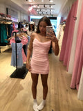 Niulatu Sheath Spaghetti Straps Blush Pink Sequin Short Formal Homecoming Dress Middle School Short 18th Birthday Outfits Graduation Dress Cocktail Dresses HZ1214