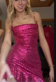 Niulatu Sheath Straps Pink Sequin Short Formal Homecoming Dress Middle School Short 18th Birthday Outfits Graduation Dress Cocktail Dresses HZ1214