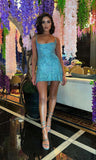 Niulatu A Line Square Neck Blue Sequin Short Formal Homecoming Dress Middle School Short 20th Birthday Outfits Graduation Dress Cocktail Dresses HZ1214