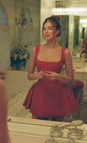 Cute A Line Square Red Satin Mini Short Formal 8th Grade Homecoming Dresses Summer Middle School Hoco Dress Homecoming Outfits HZ1214