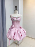 Niulatu Ball Gown Spaghetti Straps Satin Short Formal Homecoming Dress Middle School Short 18th Birthday Outfits Graduation Dress Cocktail Dresses HZ1214