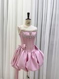 Niulatu Ball Gown Spaghetti Straps Satin Short Formal Homecoming Dress Middle School Short 18th Birthday Outfits Graduation Dress Cocktail Dresses HZ1214