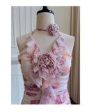 Niulatu Sheath Halter Pink Floral Chiffon Short Formal Homecoming Dresses Middle School Short 21st Birthday Outfits Graduation Dress Mini Cocktail Dresses HZ1214