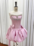 Niulatu Ball Gown Spaghetti Straps Satin Short Formal Homecoming Dress Middle School Short 18th Birthday Outfits Graduation Dress Cocktail Dresses HZ1214