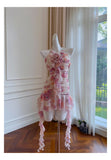 Niulatu Sheath Halter Pink Floral Chiffon Short Formal Homecoming Dresses Middle School Short 21st Birthday Outfits Graduation Dress Mini Cocktail Dresses HZ1214