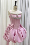 Niulatu Ball Gown Spaghetti Straps Satin Short Formal Homecoming Dress Middle School Short 18th Birthday Outfits Graduation Dress Cocktail Dresses HZ1214