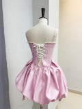 Niulatu Ball Gown Spaghetti Straps Satin Short Formal Homecoming Dress Middle School Short 18th Birthday Outfits Graduation Dress Cocktail Dresses HZ1214