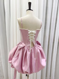 Niulatu Ball Gown Spaghetti Straps Satin Short Formal Homecoming Dress Middle School Short 18th Birthday Outfits Graduation Dress Cocktail Dresses HZ1214