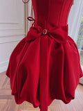 Niulatu Ball Gown Spaghetti Straps Satin Red Short Formal Homecoming Dress Middle School Short 18th Birthday Outfits Graduation Dress Cocktail Dresses HZ1214