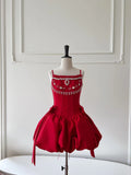 Niulatu Ball Gown Spaghetti Straps Satin Red Short Formal Homecoming Dress Middle School Short 20th Birthday Outfits Graduation Dress Cocktail Dresses HZ1214