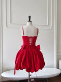 Niulatu Ball Gown Spaghetti Straps Satin Red Short Formal Homecoming Dress Middle School Short 20th Birthday Outfits Graduation Dress Cocktail Dresses HZ1214