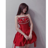 Niulatu Ball Gown Spaghetti Straps Satin Red Short Formal Homecoming Dress Middle School Short 20th Birthday Outfits Graduation Dress Cocktail Dresses HZ1214