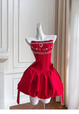 Niulatu Ball Gown Spaghetti Straps Satin Red Short Formal Homecoming Dress Middle School Short 20th Birthday Outfits Graduation Dress Cocktail Dresses HZ1214