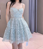 Niulatu A Line Spaghetti Straps Gray Lace Short Formal Homecoming Dresses Middle School Short 21st Birthday Outfits Graduation Dress Mini Cocktail Dresses HZ1214