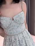 Niulatu A Line Spaghetti Straps Gray Lace Short Formal Homecoming Dresses Middle School Short 21st Birthday Outfits Graduation Dress Mini Cocktail Dresses HZ1214