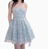 Niulatu A Line Spaghetti Straps Gray Lace Short Formal Homecoming Dresses Middle School Short 21st Birthday Outfits Graduation Dress Mini Cocktail Dresses HZ1214