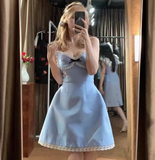 Niulatu A Line Spaghetti Straps Blue Lace Short Formal Homecoming Dresses Middle School Short 21st Birthday Outfits Graduation Dress Mini Cocktail Dresses HZ1214