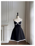 Niulatu A Line Spaghetti Straps Black Satin Short Formal Homecoming Dresses Middle School Short 21st Birthday Outfits Graduation Dress Mini Cocktail Dresses HZ1214