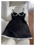 Niulatu A Line Spaghetti Straps Black Satin Short Formal Homecoming Dresses Middle School Short 21st Birthday Outfits Graduation Dress Mini Cocktail Dresses HZ1214