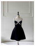 Niulatu A Line Spaghetti Straps Black Satin Short Formal Homecoming Dresses Middle School Short 21st Birthday Outfits Graduation Dress Mini Cocktail Dresses HZ1214