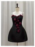 Niulatu Ball Gown Spaghetti Straps Black Short Formal Homecoming Dresses Middle School Short 21st Birthday Outfits Graduation Dress Mini Cocktail Dresses HZ1214