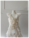 Niulatu A line V Neck Ivory Chiffon Short Formal Homecoming Dresses Middle School Short 21st Birthday Outfits Graduation Dress Mini Cocktail Dresses HZ1214