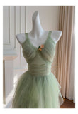 Niulatu A Line Sage Green Tulle Formal Homecoming Dresses Middle School Short 21st Birthday Outfits Graduation Dress Mini Cocktail Dresses HZ1214