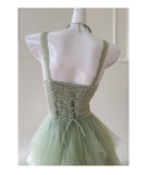 Niulatu A Line Sage Green Tulle Formal Homecoming Dresses Middle School Short 21st Birthday Outfits Graduation Dress Mini Cocktail Dresses HZ1214
