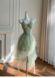 Niulatu A Line Sage Green Tulle Formal Homecoming Dresses Middle School Short 21st Birthday Outfits Graduation Dress Mini Cocktail Dresses HZ1214