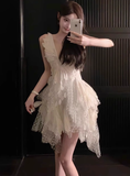 Niulatu A line V Neck Lace White Short Formal Homecoming Dresses Middle School Short 21st Birthday Outfits Graduation Dress Mini Cocktail Dresses HZ1214