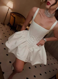 Niulatu Ball Gown Square Neck White Mini Formal 8th Grade Homecoming Dresses Summer Middle School Hoco Dress Homecoming Outfits HZ1214